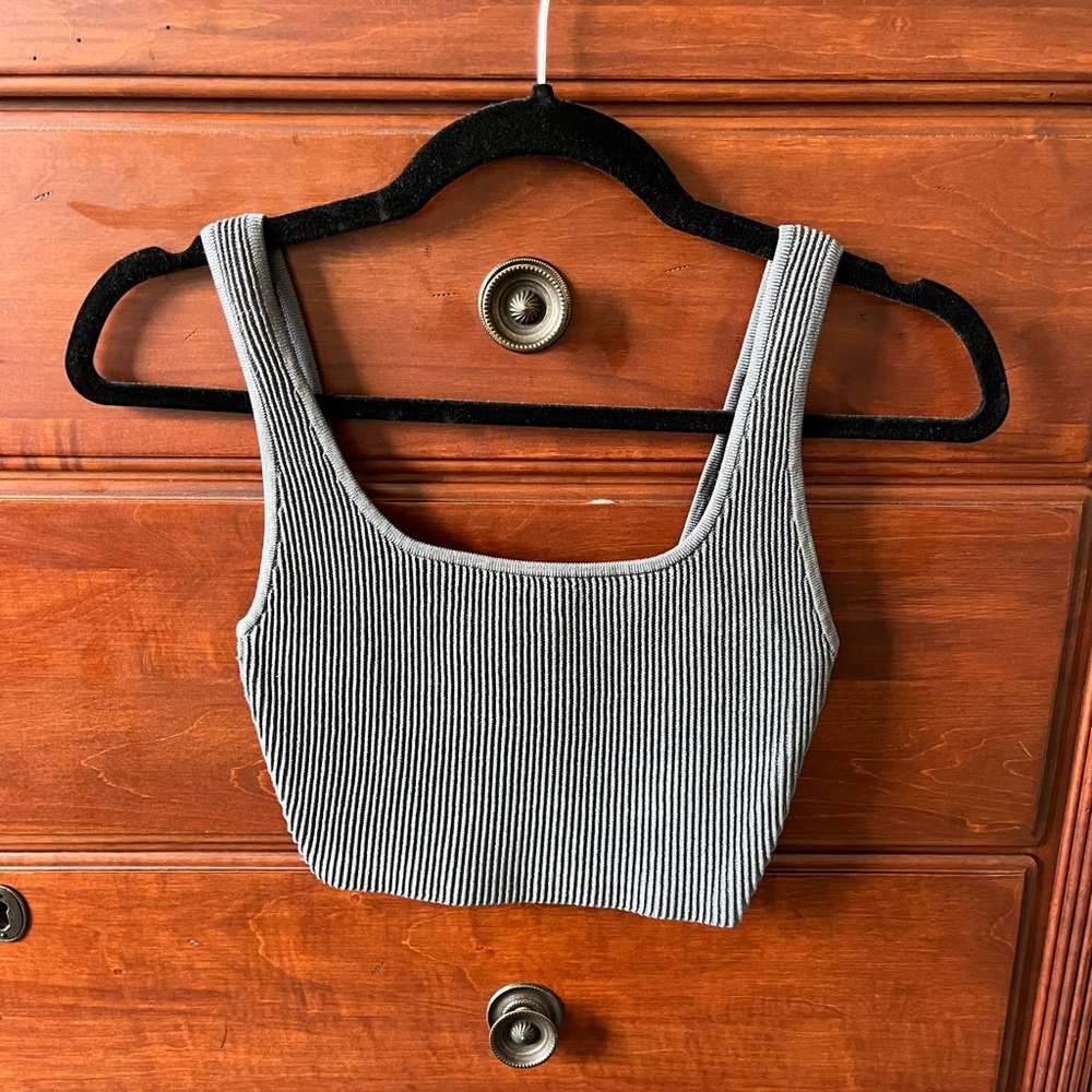Gray Sculpt Knit Squareneck Cropped Tank XS